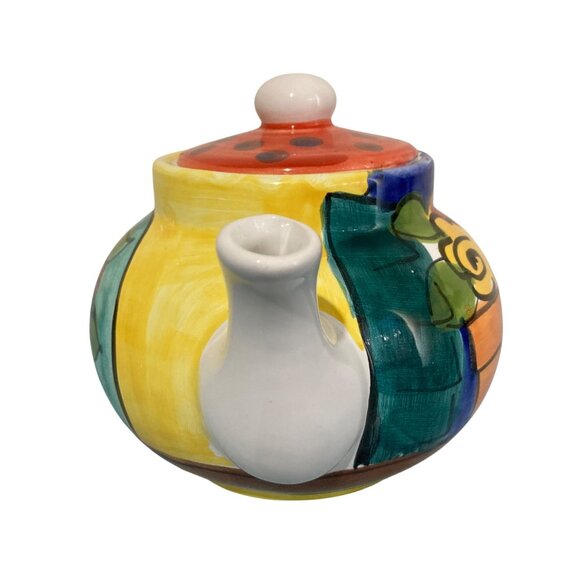 The Cellar Hand Painted Italy Ceramic Teapot Cat with Flowers - Picture 4 of 9